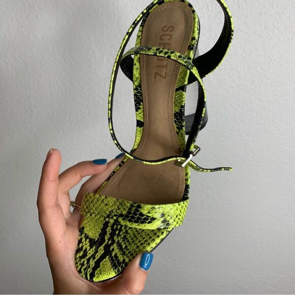 Schutz Valencia Green Neon Snakeskin Clear Heels Size 36 - Picture 7 of 7